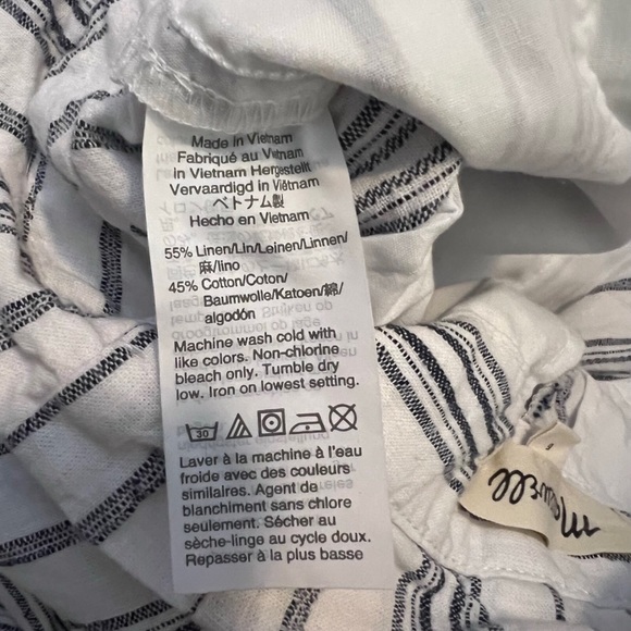 Madewell Size 6 Boho Beach Linen Cotton Dark Baltic Stripe Paperbag Pants - Picture 7 of 8